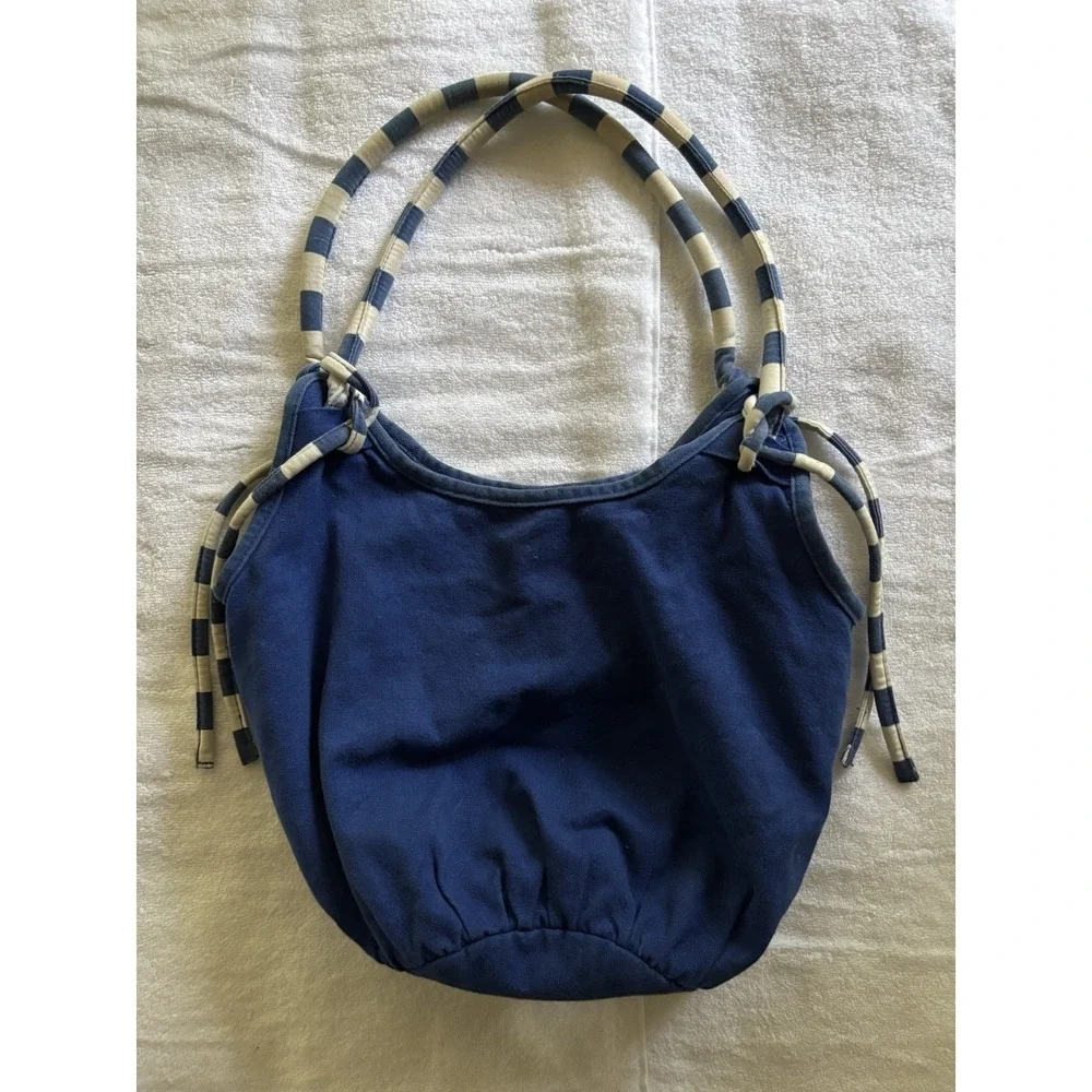 Hurley Canvas Hobo Bag Womens OS Navy Blue Embroidered Logo Striped Straps Surf